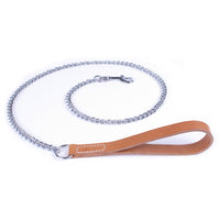 Laisse Chaîne poignée cuir /  Leash Metal with Leather handle