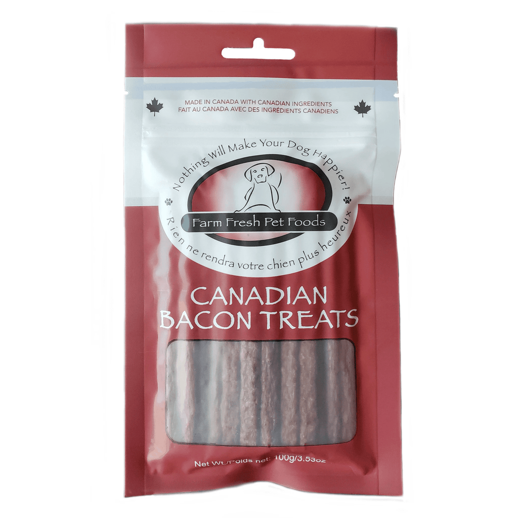 Farm Fresh Canadian Bacon treats in red bag